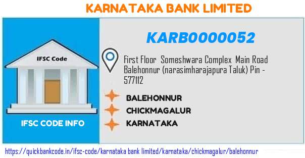 Karnataka Bank Balehonnur KARB0000052 IFSC Code