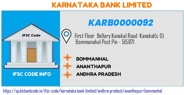 KARB0000092 Karnataka Bank. BOMMANHAL