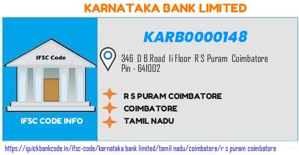 Karnataka Bank R S Puram Coimbatore KARB0000148 IFSC Code
