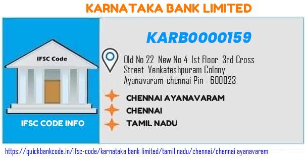 Karnataka Bank Chennai Ayanavaram KARB0000159 IFSC Code