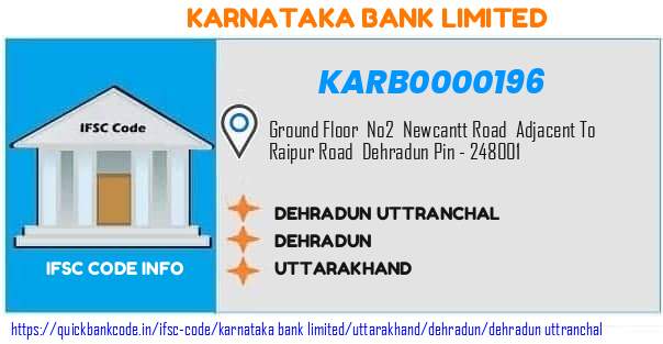 Karnataka Bank Dehradun Uttranchal KARB0000196 IFSC Code