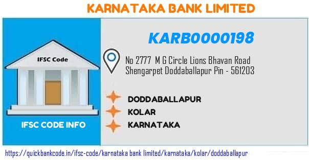 KARB0000198 Karnataka Bank. DODDABALLAPUR