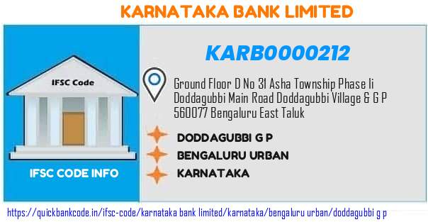 Karnataka Bank Doddagubbi G P KARB0000212 IFSC Code