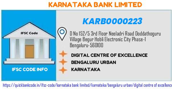Karnataka Bank Digital Centre Of Excellence KARB0000223 IFSC Code
