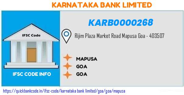 Karnataka Bank Mapusa KARB0000268 IFSC Code
