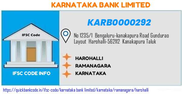 KARB0000292 Karnataka Bank. HAROHALLI