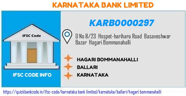 Karnataka Bank Hagari Bommanahalli KARB0000297 IFSC Code