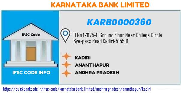 Karnataka Bank Kadiri KARB0000360 IFSC Code