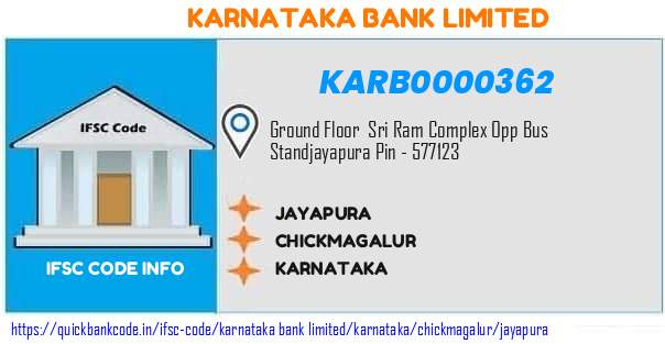 Karnataka Bank Jayapura KARB0000362 IFSC Code