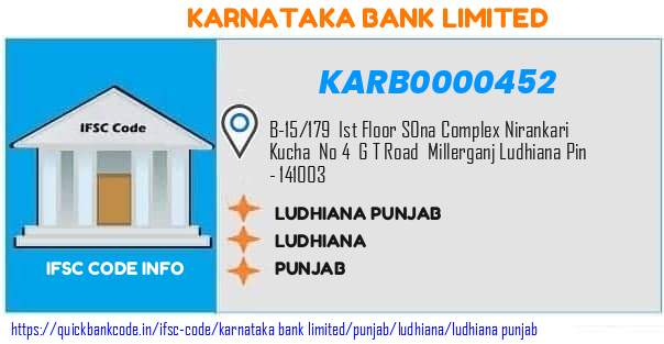 KARB0000452 Karnataka Bank. LUDHIANA PUNJAB