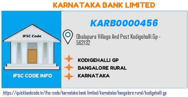 Karnataka Bank Kodigehalli Gp KARB0000456 IFSC Code