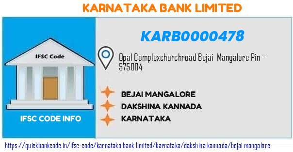 KARB0000478 Karnataka Bank. BEJAI MANGALORE