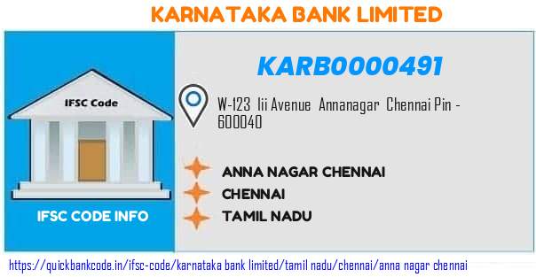 Karnataka Bank Anna Nagar Chennai KARB0000491 IFSC Code