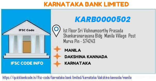 Karnataka Bank Manila KARB0000502 IFSC Code