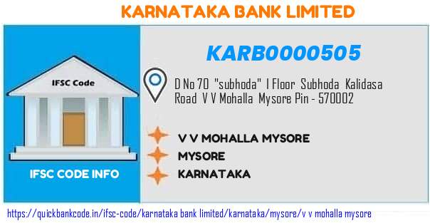 Karnataka Bank V V Mohalla Mysore KARB0000505 IFSC Code