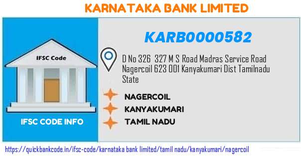 Karnataka Bank Nagercoil KARB0000582 IFSC Code