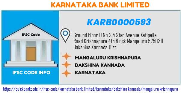 Karnataka Bank Mangaluru Krishnapura KARB0000593 IFSC Code