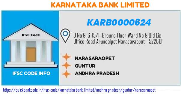 Karnataka Bank Narasaraopet KARB0000624 IFSC Code