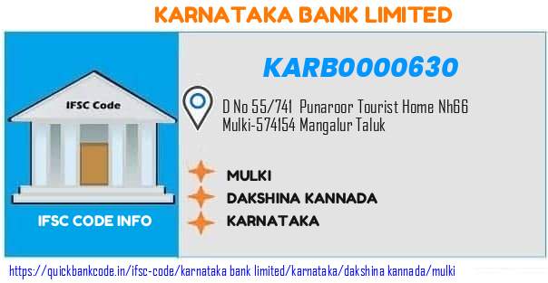 Karnataka Bank Mulki KARB0000630 IFSC Code
