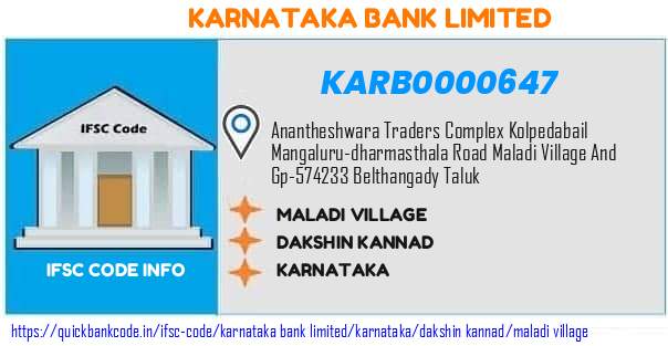 KARB0000647 Karnataka Bank. MALADI VILLAGE
