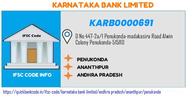 Karnataka Bank Penukonda KARB0000691 IFSC Code