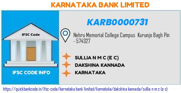 Karnataka Bank Sullia N M C e C KARB0000731 IFSC Code