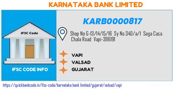 Karnataka Bank Vapi KARB0000817 IFSC Code