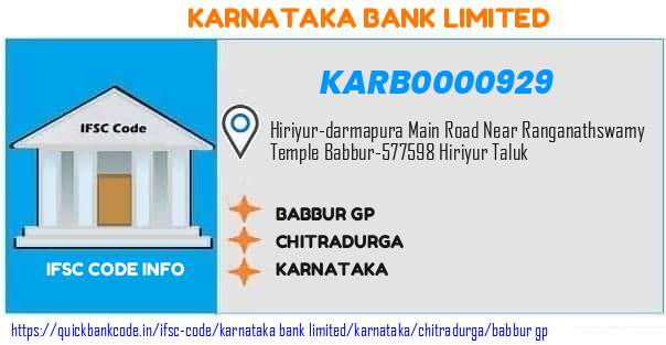 Karnataka Bank Babbur Gp KARB0000929 IFSC Code