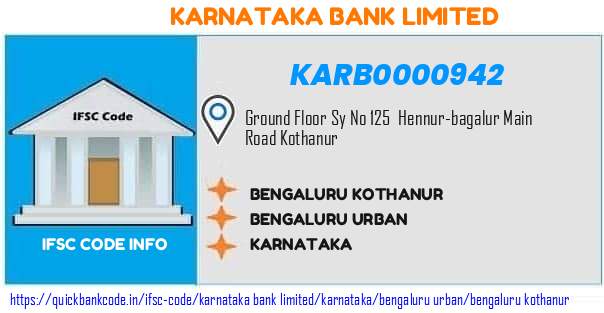 KARB0000942 Karnataka Bank. BENGALURU KOTHANUR