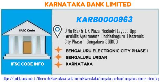Karnataka Bank Bengaluru Electronic City Phase I KARB0000963 IFSC Code