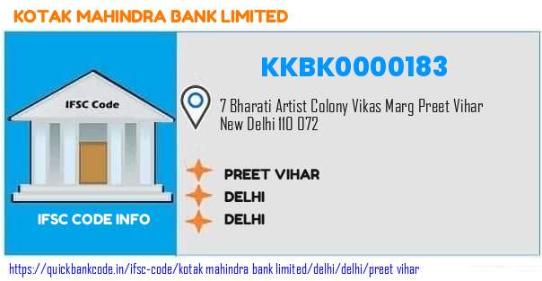 Kotak Mahindra Bank Preet Vihar KKBK0000183 IFSC Code