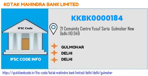 Kotak Mahindra Bank Gulmohar KKBK0000184 IFSC Code