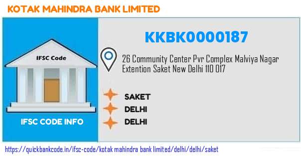 Kotak Mahindra Bank Saket KKBK0000187 IFSC Code