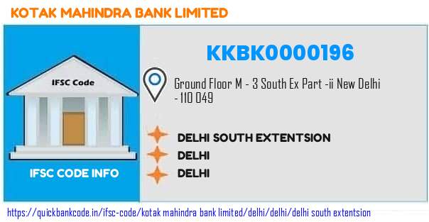 Kotak Mahindra Bank Delhi South Extentsion KKBK0000196 IFSC Code