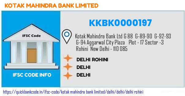 Kotak Mahindra Bank Delhi Rohini KKBK0000197 IFSC Code
