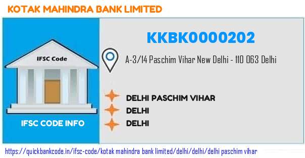 Kotak Mahindra Bank Delhi Paschim Vihar KKBK0000202 IFSC Code