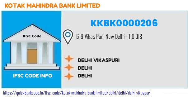 Kotak Mahindra Bank Delhi Vikaspuri KKBK0000206 IFSC Code