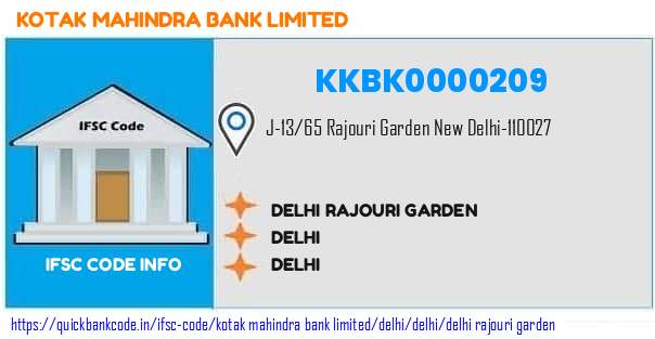 Kotak Mahindra Bank Delhi Rajouri Garden KKBK0000209 IFSC Code