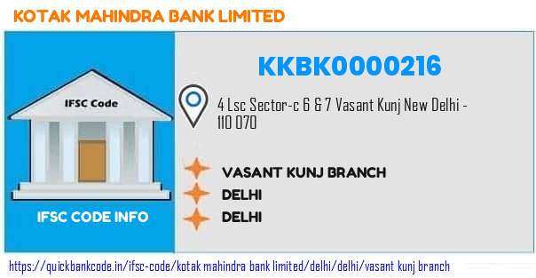 KKBK0000216 Kotak Mahindra Bank. VASANT KUNJ BRANCH