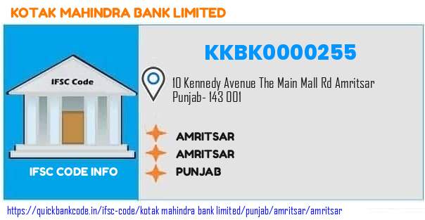 Kotak Mahindra Bank Amritsar KKBK0000255 IFSC Code