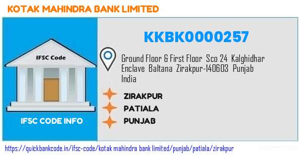 Kotak Mahindra Bank Zirakpur KKBK0000257 IFSC Code