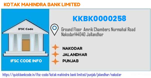 Kotak Mahindra Bank Nakodar KKBK0000258 IFSC Code