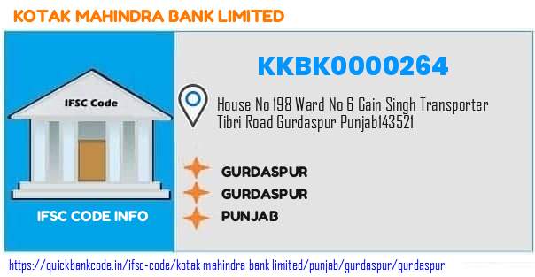 Kotak Mahindra Bank Gurdaspur KKBK0000264 IFSC Code