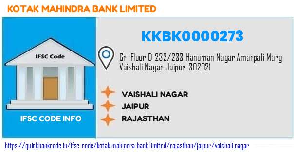 Kotak Mahindra Bank Vaishali Nagar KKBK0000273 IFSC Code