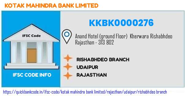 Kotak Mahindra Bank Rishabhdeo Branch KKBK0000276 IFSC Code