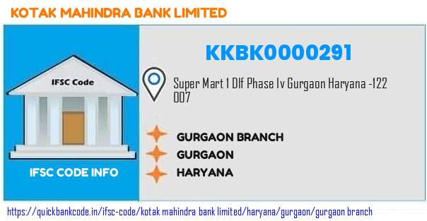 Kotak Mahindra Bank Gurgaon Branch KKBK0000291 IFSC Code