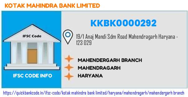 Kotak Mahindra Bank Mahendergarh Branch KKBK0000292 IFSC Code