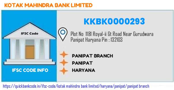 Kotak Mahindra Bank Panipat Branch KKBK0000293 IFSC Code