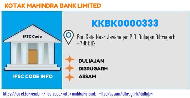Kotak Mahindra Bank Duliajan KKBK0000333 IFSC Code