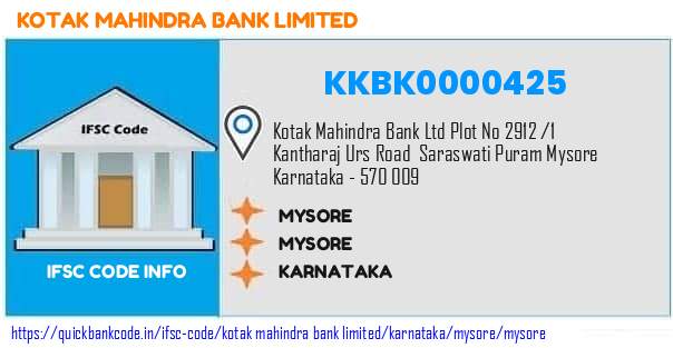 Kotak Mahindra Bank Mysore KKBK0000425 IFSC Code